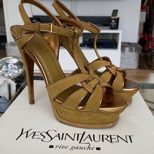 YSL Tribute 105 “Topaz” Suede Sandal sz38